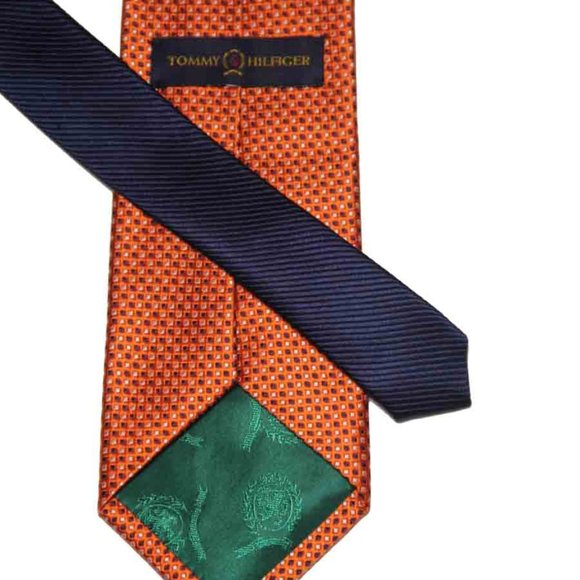 Tommy Hilfiger Silk Tie Orange Gray White Blue Geometric Men's - Picture 2 of 2